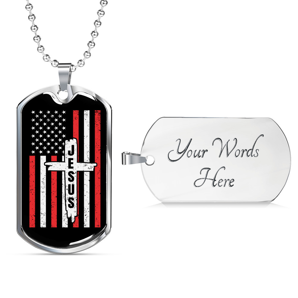 Jesus Christian Necklace Stainless Steel Or 18k Gold Dog Tag 24 Chain 57$